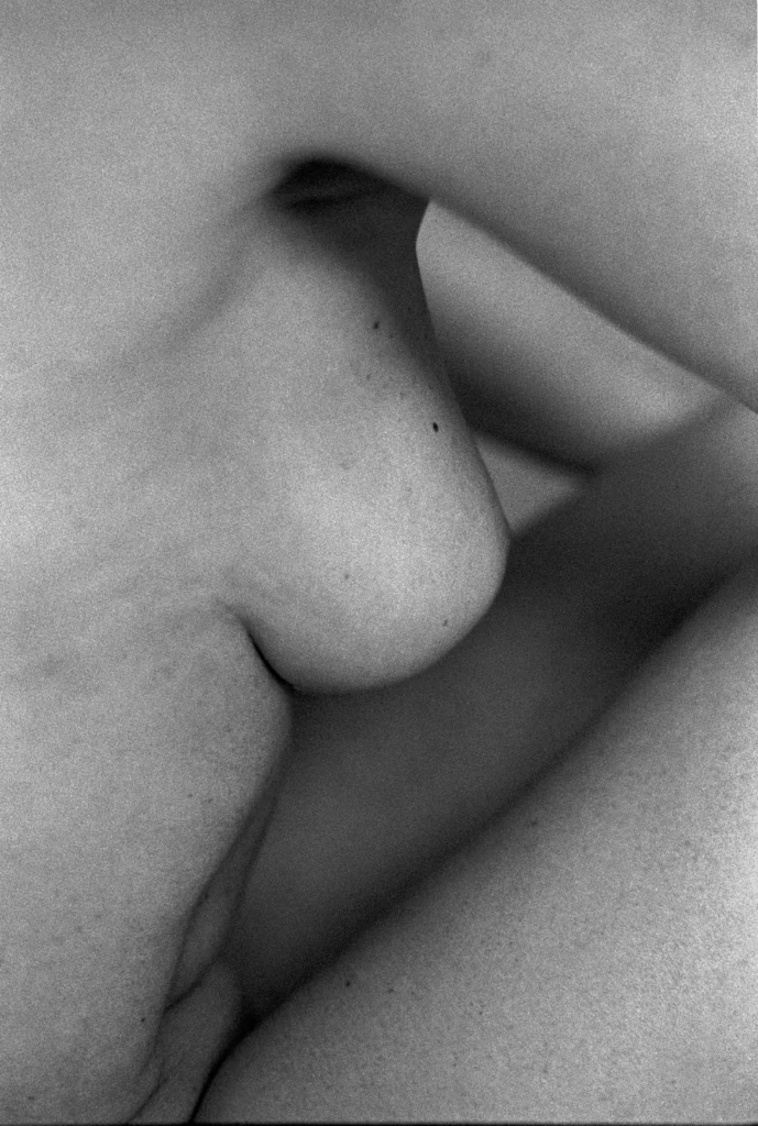 photographie noir et blanc avec lignes et poitrine